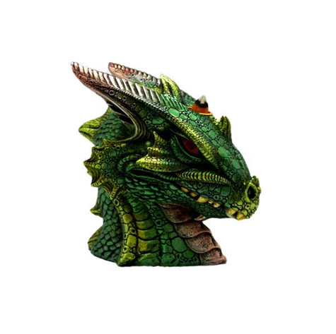 IAC 2976 BIG GREEN DRAGON BUST BACK FLOW INCENSE BURNER