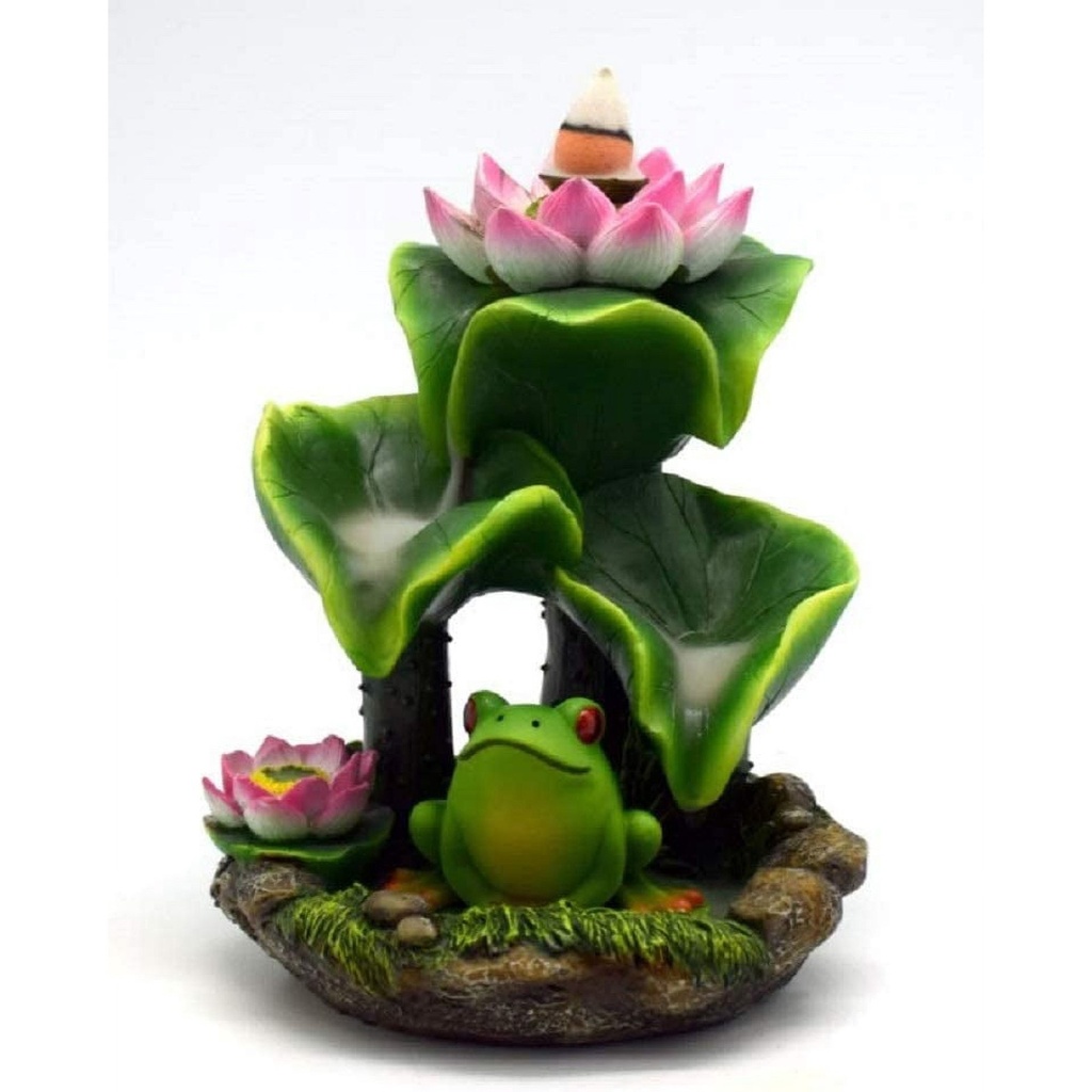 IAC 002842 FROG AND LILY BACKFLOW INCENSE BURNER