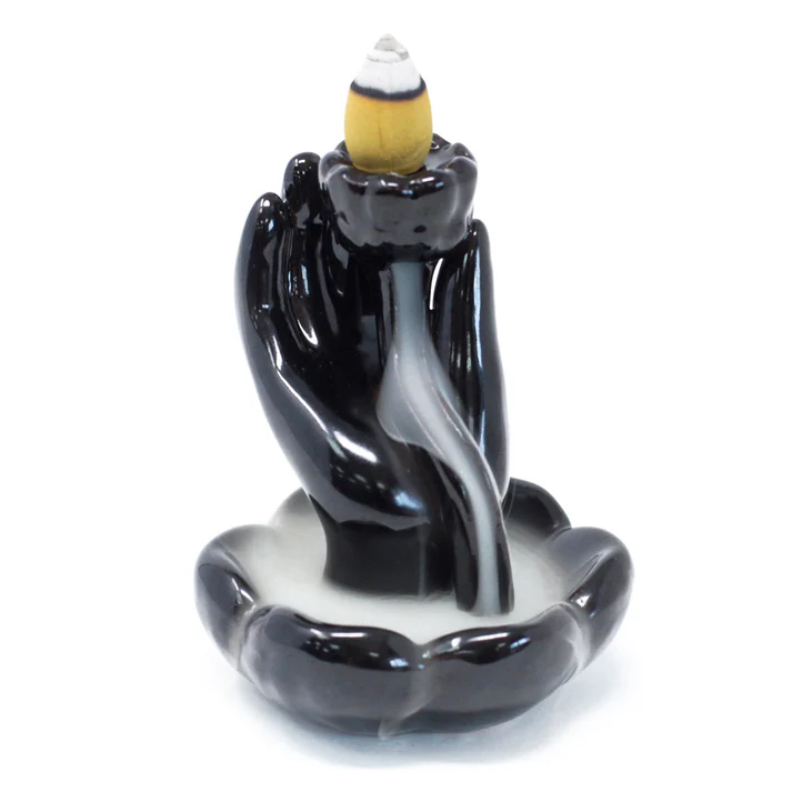IAC 003108 HAND LOTUS FLOWER CERAMIC BACK FLOW INCENSE BURNER