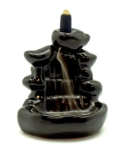 IAC 003213 BLACK CERAMIC WIDE STEPS BACK FLOW INCENSE BURNER