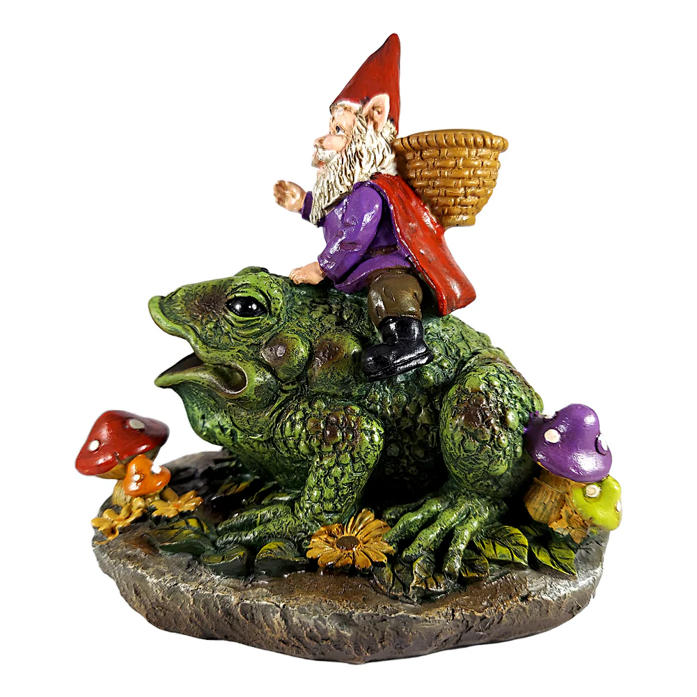 IAC 003254 GNOME RIDING FROG BACK FLOW INCENSE BURNER