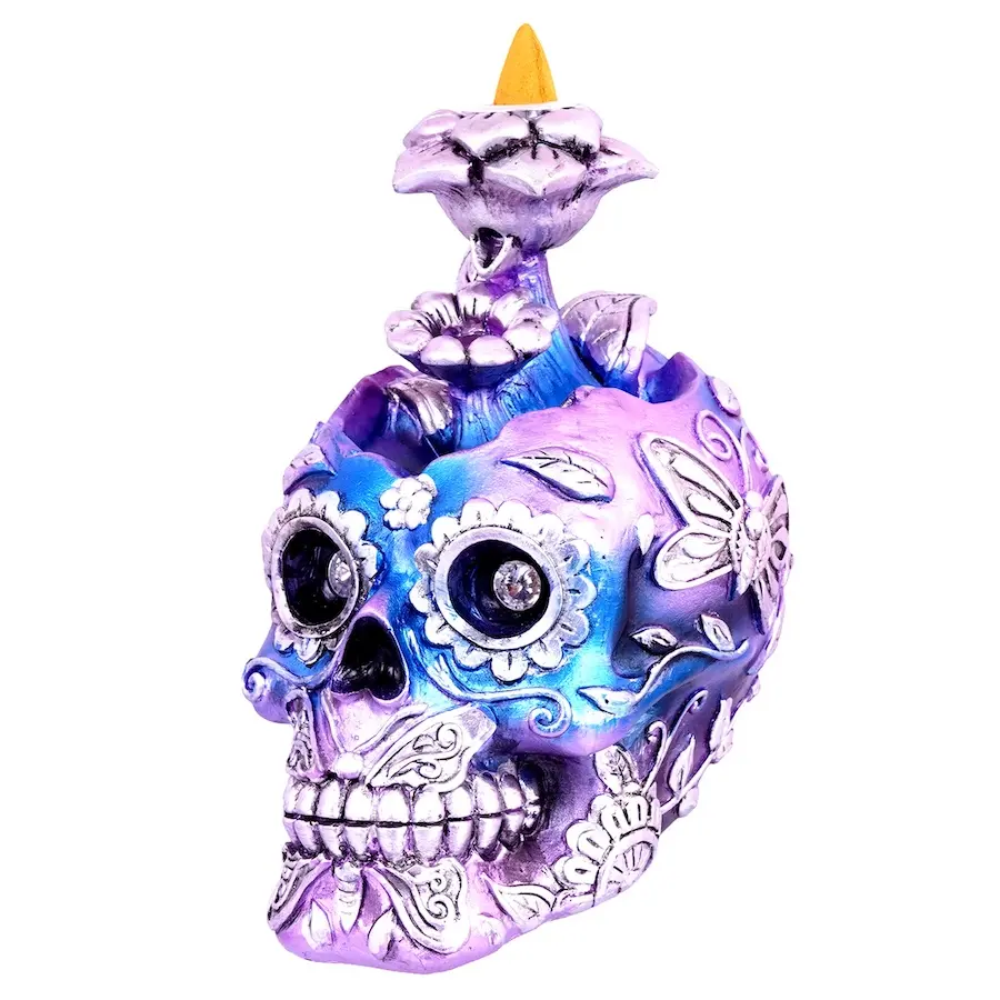 IAC 3329 METALLIC SKULL BACKFLOW INCENSE BURNER