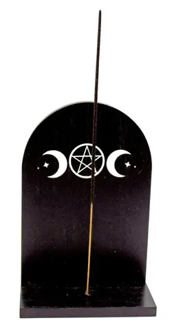 IAC 003460 Wood Triple Moon Incense Burner