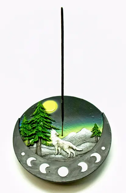 IAC 003349 Round Wolf Incense Burner