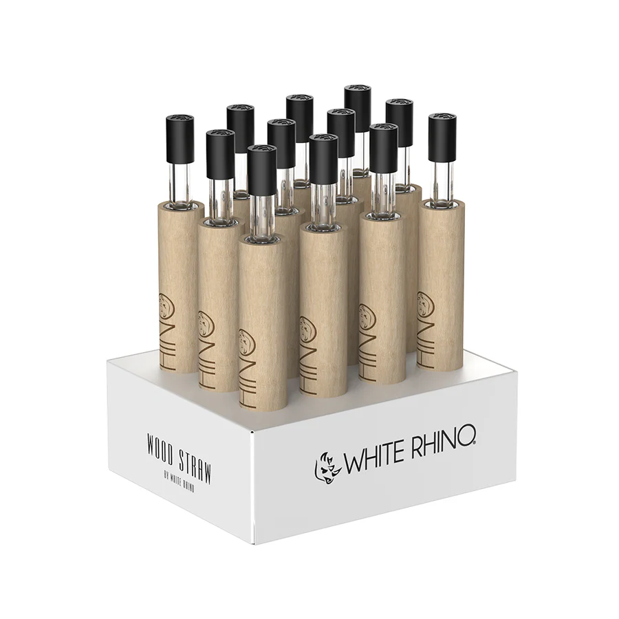 W RHINO WOOD DAB STRAW WITH SILICONE CAP - 12 COUNT DISPLAY 