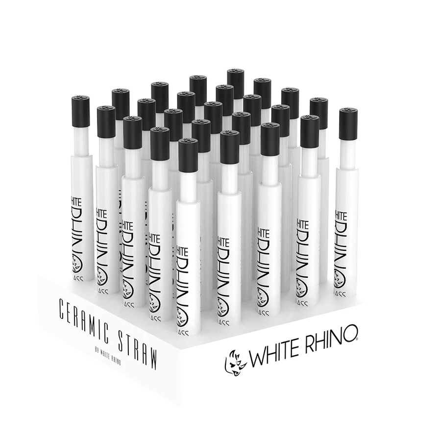 W RHINO WHITE CERAMIC V2 DAB STRAW WITH SILICONE CAP - 25 COUNT DISPLAY 